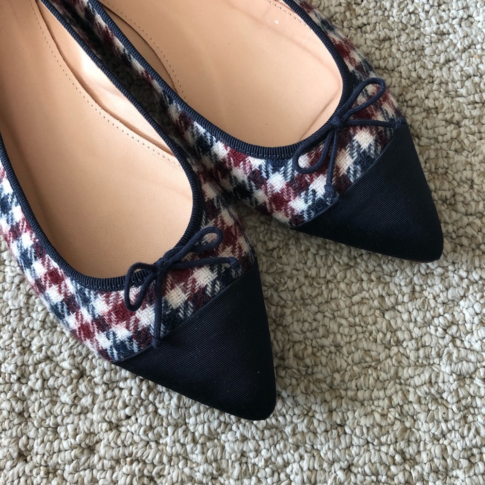 J. Crew Pointed Toe Plaid Ballet Flats
